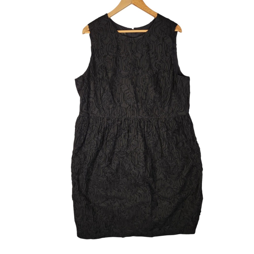 Talbots Dress 18W Black Textured Rosette Ribbon Sleeveless Knee-length Cocktail